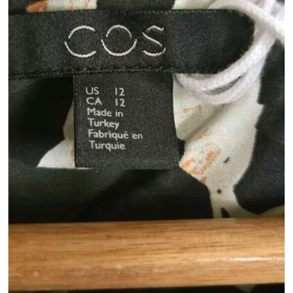 COS Button Up Cotton Shirt  Light Jacket Womens 12 Green Abstract Print Pockets - Picture 2 of 10